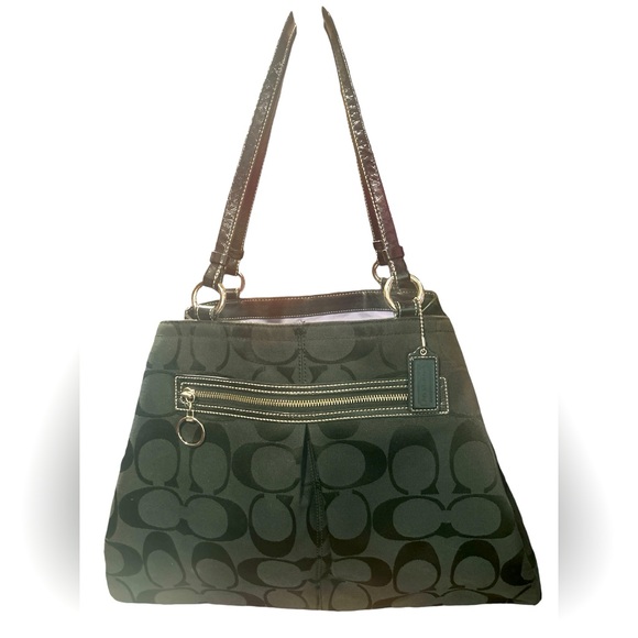 Coach Handbags - Coach Monogram Black Canvas and Leather Trim Large Hobo Bag